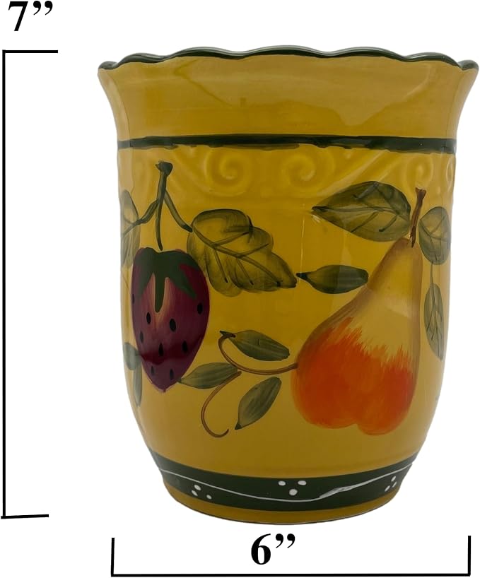 ACK Tuscany Mixed Fruit Hand Painted Ceramic, Utensil Holder, 88439