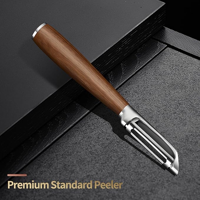 Premium Stainless Steel Vegetable Peelers, Ultra Sharp Blades, Heavy-Duty Fruit Peeler with Comfort Wood Handle, Durable Potato Peeler, No Rust