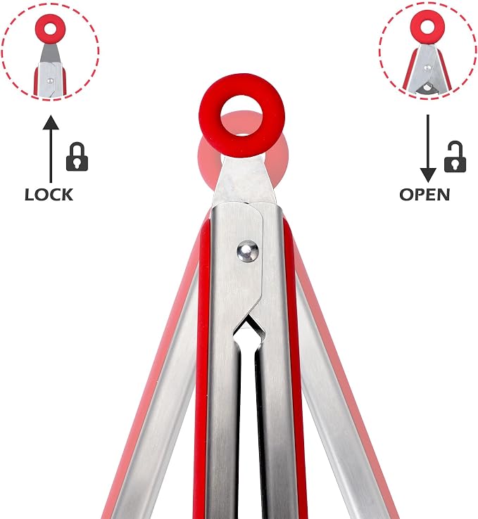 Kitchen Tongs, Premium Stainless Steel, Food-Grade Silicone Tips with Christmas Design, Heat Resistant 500ºF, 2-Piece Set (9'' and 12'')