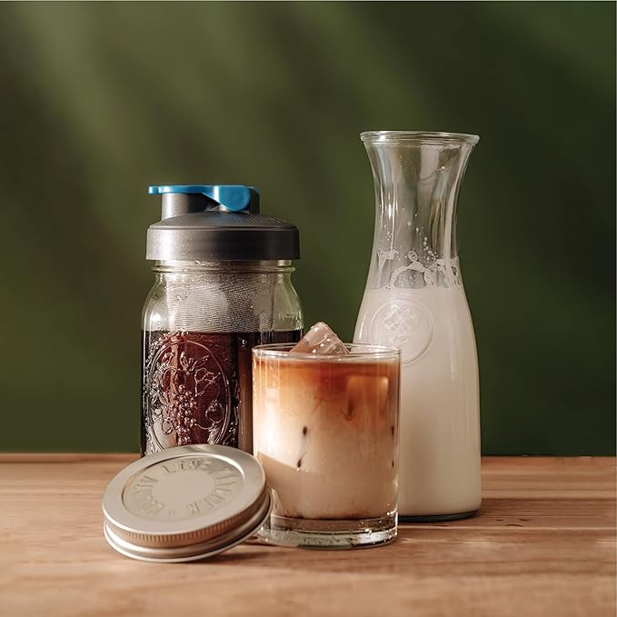 County Line Kitchen 64 oz Glass Cold Brew Coffee Maker with Leak-Proof Lid, Wide Mouth Mason Jar - Iced Coffee and Tea Pitcher - Black