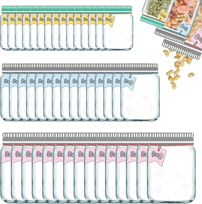 45Pcs Mason Jar Zipper Bags Resuable Snack Bags Portable Food Storage Snack Zipper Bags for Kitchen Travel Camping Picnic Organizer (15S 15M 15L)