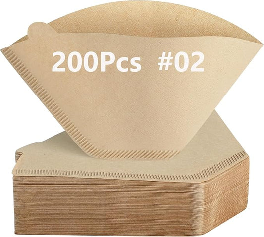 200 Count Cone Coffee Filters #2, Clinuse Unbleached Size 02 Coffee Filter 2-6 Cup, Disposable Natural Paper Filters, 02 Cone Filters for Pour Over and Drip Coffee Maker