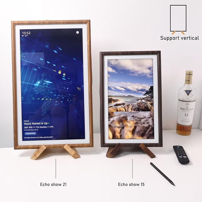 Solid Wood tablet computer Stands compatible for show15, show21,Support both horizontal and vertical modes.and suitable for Cookbook Stand for Kitchen,wooden cookbook Holder Display. (dark brown)