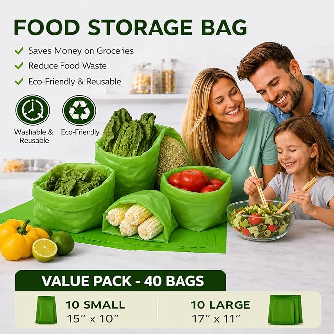 A pack of 80 bags: 40 small and 40 large, light green,BPA Free