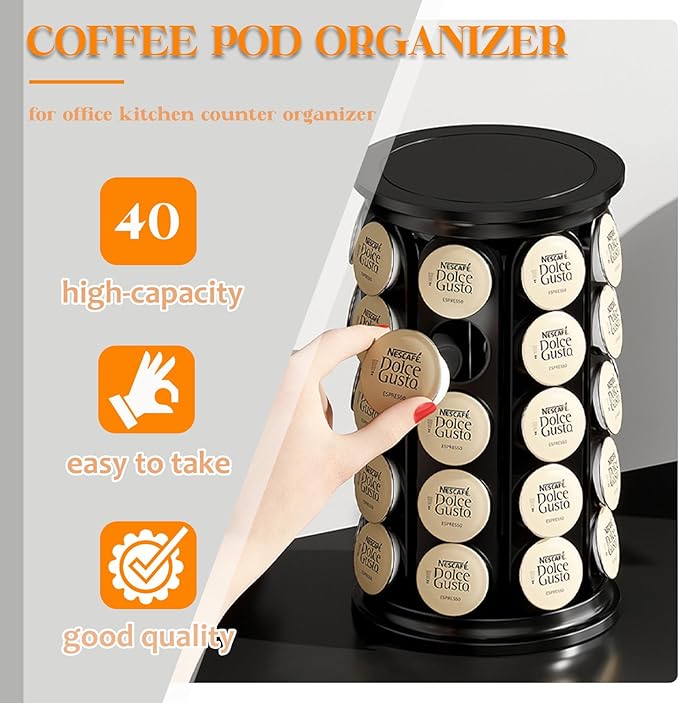 Coffee Pod Organizer Storage Coffee Pod Holder Carousel 360 Degrees Rotation Capacity of 40 Keurig K-Cup pods for Office Home Kitchen Counter Organizer