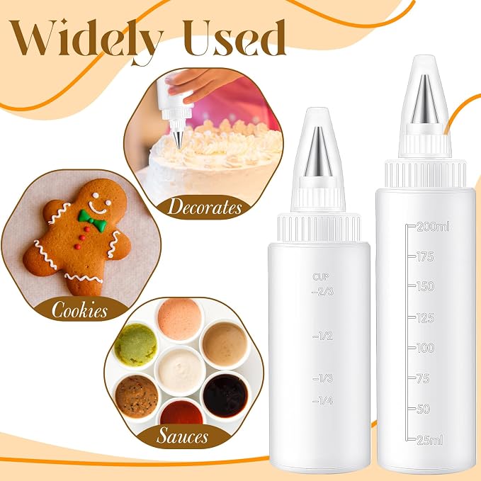4 Pcs Plastic Squeeze Bottles for Cookie Icing Bottle Decorating Supplies Squeezing Applicator Writer for Food Coloring Frosting Pancake Arts(4 oz & 8 oz)