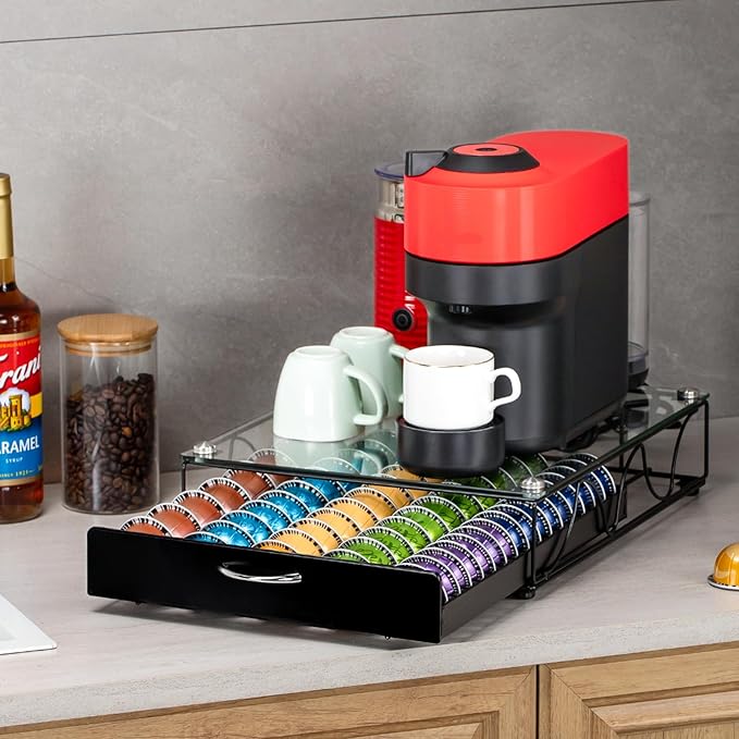Capsule Holder Drawer for With Glass For Cabinet Vertuo Pod Storage Rack For Counter