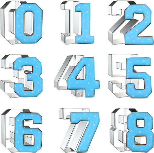 Number Cookie Cutter Set 3 Inch - 9 Piece Large Numbers #0#1#2#3#4#5#6 (#9) #7#8 Shapes Biscuit Fondant Baking Mold - Stainless Steel