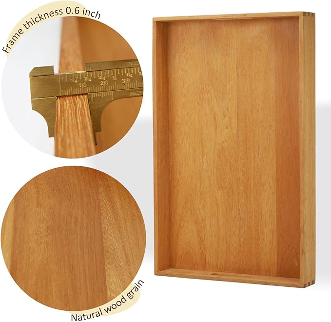 22 x 14 Inches Large Rectangle Teak Wood Ottoman Tray with Handles, Serve Tea, Coffee, Classic Wooden Decorative Serving Tray