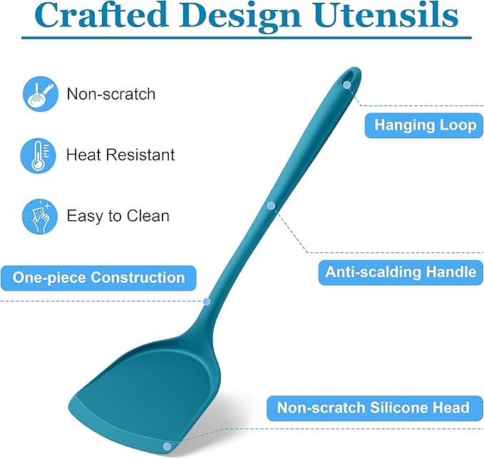 LIANYU 8Pcs Kitchen Utensils Set, Heat Resistant Spatula Set, Cooking Tools Gadgets for Nonstick Cookware, Includes Silicone Spatula, Ladle, Spoon Turner, Dishwasher Safe, Blue