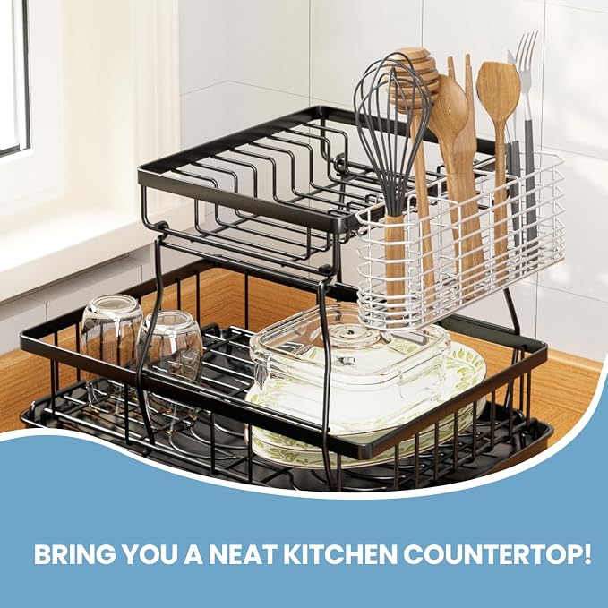 304 Stainless Steel Utensil Holder, Utensil Holder for Sink， Knife and Fork Drainage Rack， Kitchen Drainage Basket Accessories with Hooks, Rust Proof, No Drilling