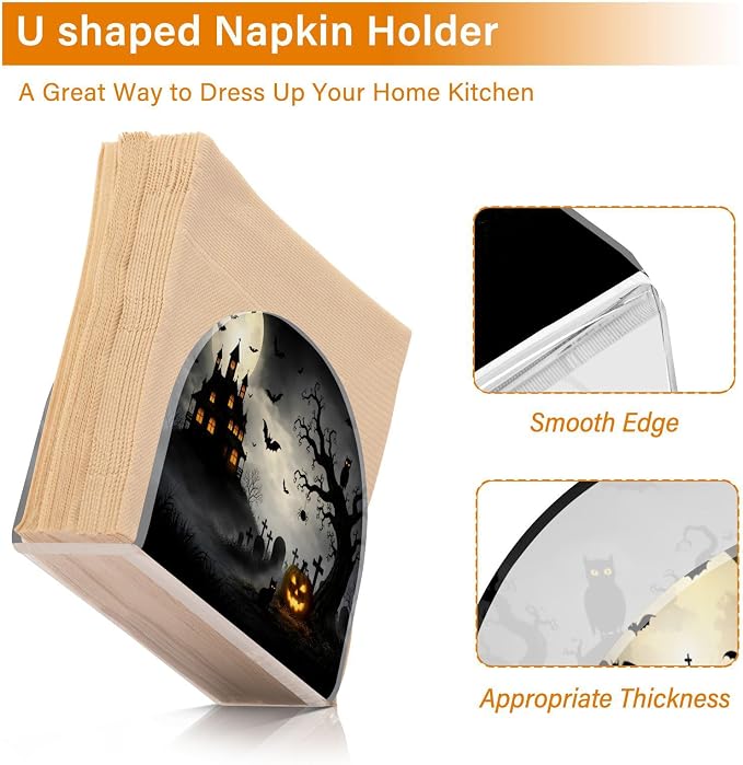 Spooky Halloween Napkin Holder for Tables Paper Cocktail Napkin Holders for Kitchen and Dinning, Acrylic Dinner Napkin Dispenser for Restaurant Home Decor Bar Accessories 1 Pack