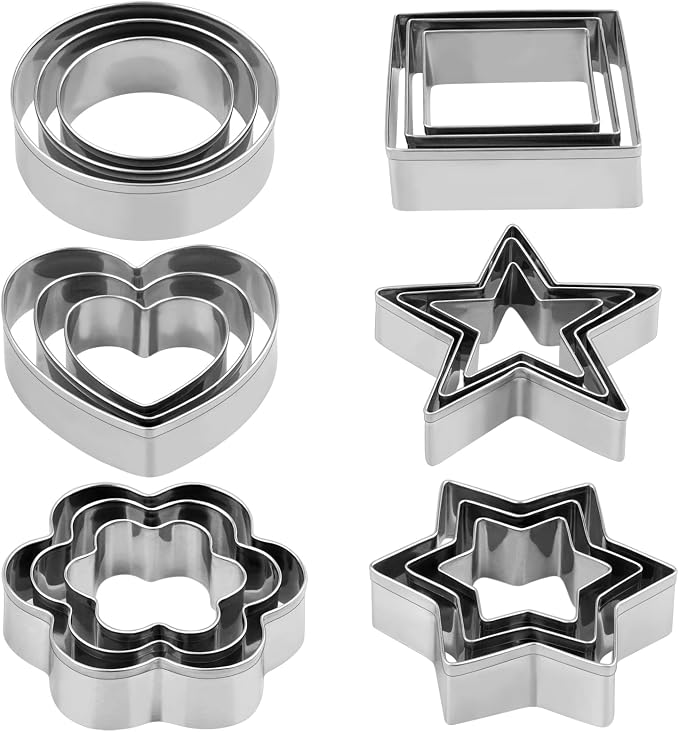 Stainless Steel Cookie Cutters Set, 18 Pieces, Star, Flower, Heart, Circle, Square, Hexagram Shapes