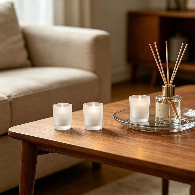 Hosley's Set of 12 Frosted White Glass Votive/Tea Light Holder. Ideal for Use with Tea Lights for Weddings, Parties, Aromatherapy, Votive Candle Gardens. Bulk Buy