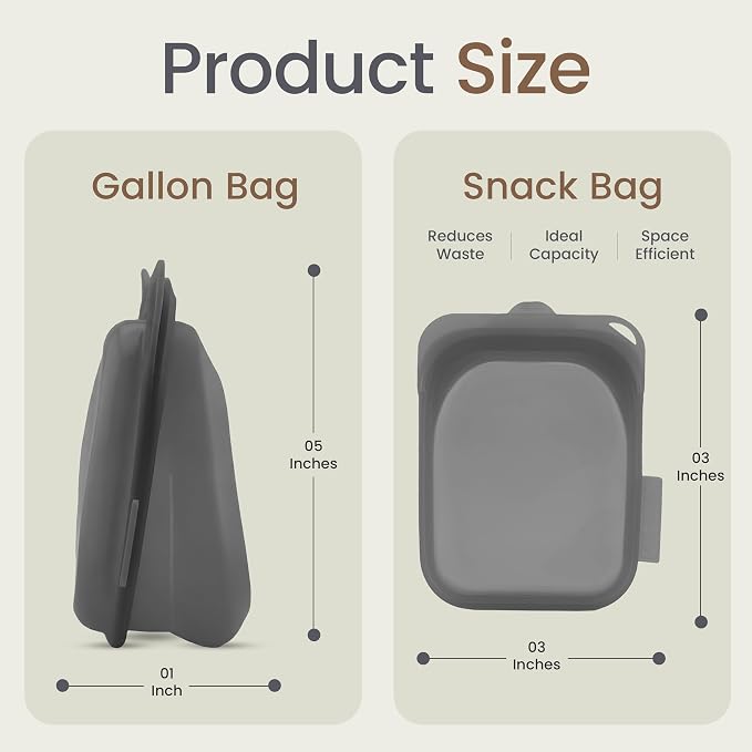 Session Goods 100% Reusable Silicone Food Storage Bags, Pack of 2 (Charcoal), Hygienic Ziplock Silicone Bags for Food Storage for Leftovers, Leak Resistant Freezer Bags, BPA Free, Sandwich Bags