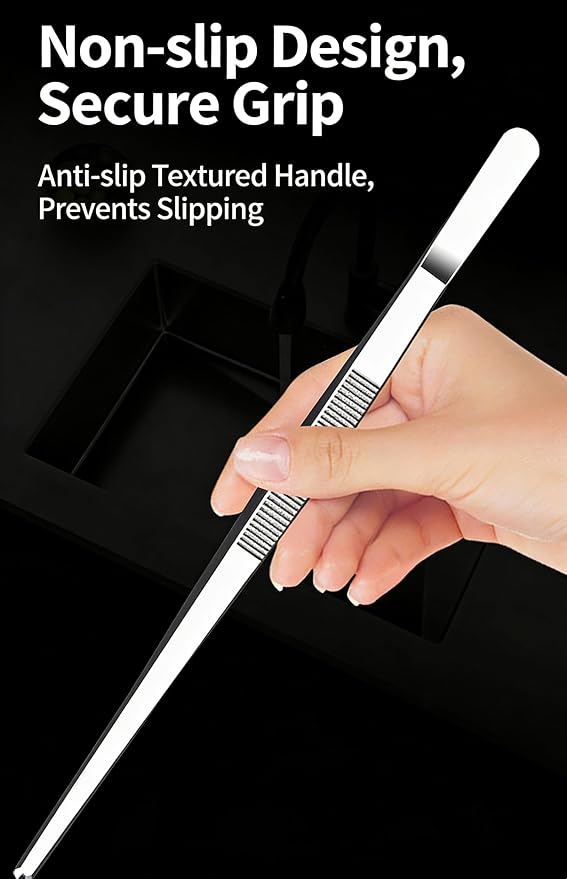 10Inch Fine-Tip Kitchen Tweezers Tongs – Extra-Long Stainless Steel Cooking Tweezers Dishwasher Safe for Grilling, Baking & Food Prep (10In Bent BBQ Tongs)