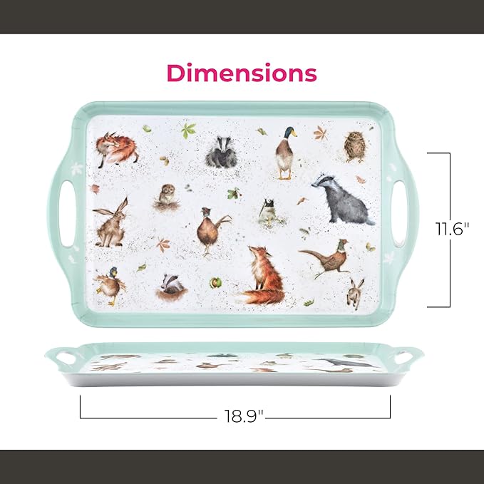 Pimpernel Wrendale Designs Collection Large Handled Tray | Serving Tray for Lunch, Coffee, or Breakfast | Made of Melamine for Indoor and Outdoor use | Measures 18.9" x 11.6" | Dishwasher Safe