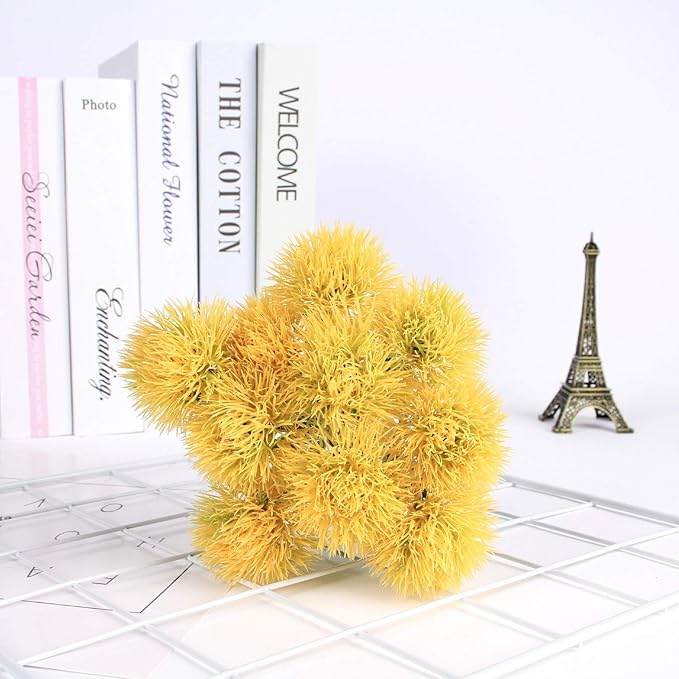 CATTREE Artificial Dandelion Flowers, Plastic Plants Shrubs Bushes Fake Grass Wedding Indoor Outdoor Home Garden Verandah Centerpieces Arrangements Party Decoration Planting Filler - Yellow 10 Pcs