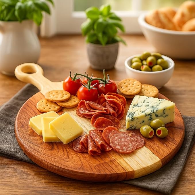 Cutting Board For Kitchen, Durable Wood Cutting Board with Handle Ideal for Chopping Vegetables, Fruits, Decorative Wooden Serving Board for Kitchen and Dining Room: 17.5"x12"