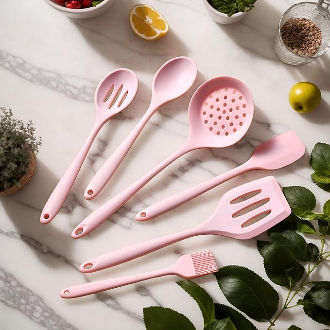Silicone Kitchen Utensils Set - 15 Pieces Non Toxic Silicone Utensils Set For Cooking，428°F Heat Resistant Food Grade Kitchen Tools，Dishwasher Safe (Pink, 15 Piece Set)