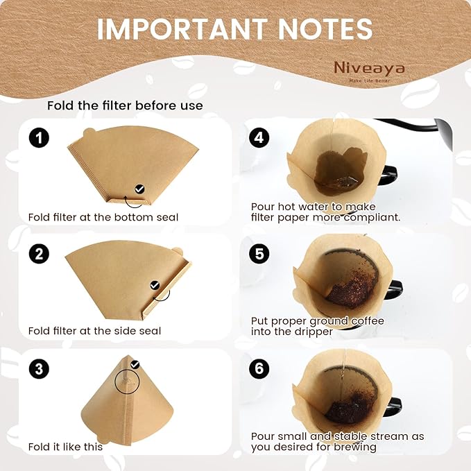 Niveaya 200 Count Coffee Filters #4, Unbleached Natural Brown Coffee Filters 8-12Cup, Disposable Cone Paper Fliters for Pour Over and Drip Coffee Maker (Pack of 2)