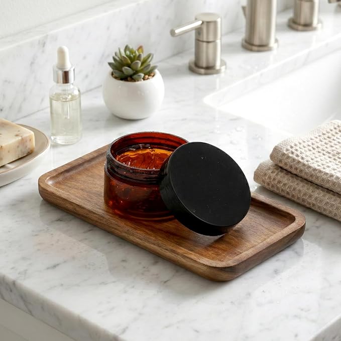 Wood Tray for Bathroom, 7.5 x 4 x 0.6 inch Wood Soap Dispenser Tray, Toilet Tank Tray, Kitchen Tray, Comestic Holder Bathtub Organizer, Home Decor Ideal for Jewelry, Cosmetics, and Small Items