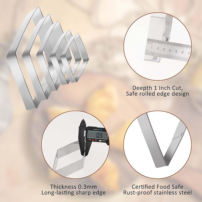 5 Pack Diamond Cookie Cutters Rhombus Cookie Cutters Diamond Shaped Fondant Cutter Geometric Mold Stainless Steel 5" 4" 3" 2" 1 Inch Silver Assorted Sizes