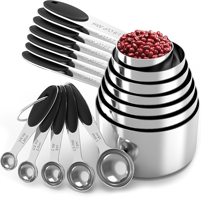 TILUCK Measuring Cups and Spoons Set, Stainless Steel, Kitchen Utensils for Cooking and Baking (12)