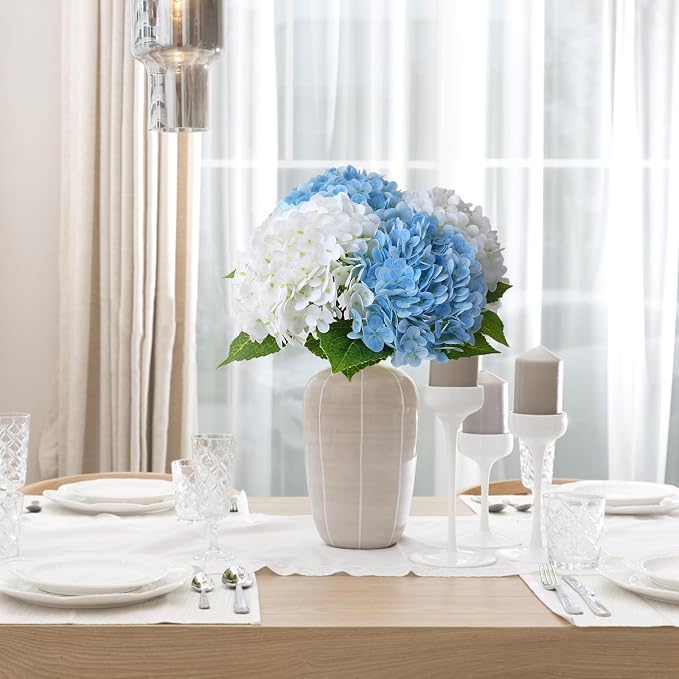 Leftover Hydrangea Artificial Flowers,4 Pcs Real Touch Hydrangea Flowers with 3 Pcs Butterflies for Centerpiece Table Decorations,Floral Arrangements for Coffee Table Decor Living Room Decor