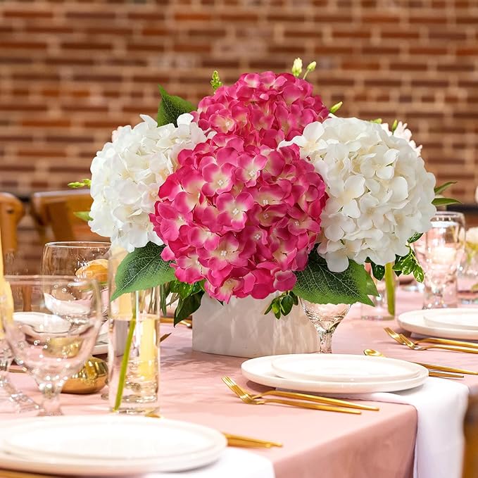 JINWOE Boho Silk Hydrangea Artificial Flowers, 5Pcs Cream 20Inch Large Lifelike Flowers,Artificial Hydrangeas for Indoor Bouquet Table Centerpieces Home Outdoor Wedding