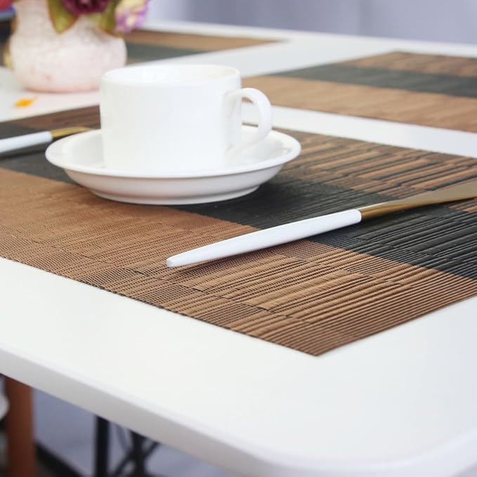 Table Placemats Set of 6 with Table Runner Washable Table Mats Easy to Clean PVC Placemat (1 Table Runner and 6 Placemats, Coffee)