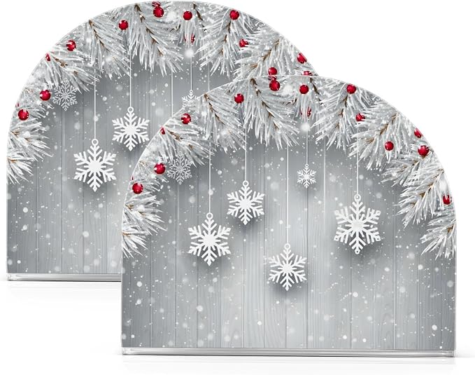 Silver Christmas Tree Snowflake Napkin Holder for Tables Paper Cocktail Napkin Holders for Kitchen and Dinning, Acrylic Dinner Napkin Dispenser for Restaurant Home Decor Bar Accessories 2 Pack