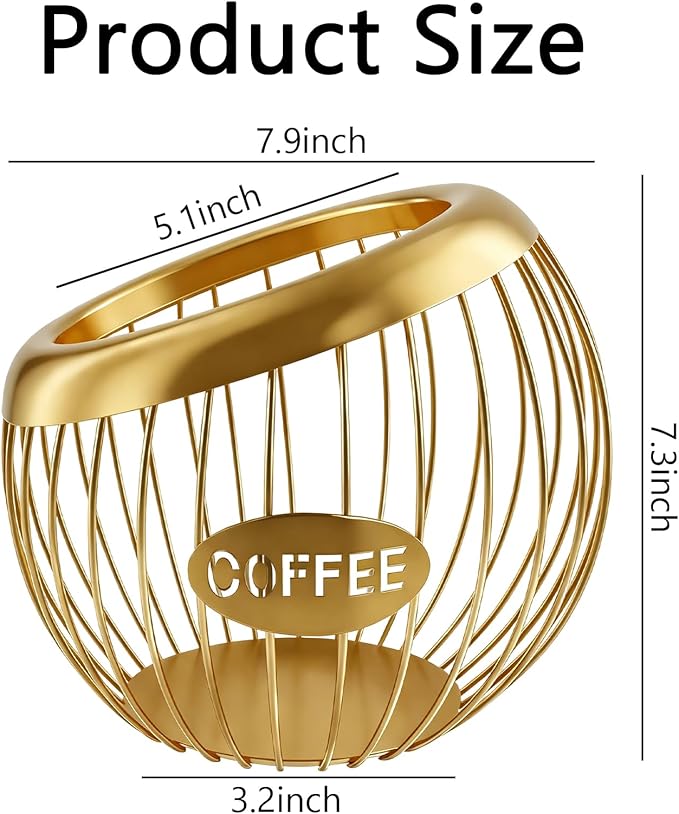Large Capacity Metal Coffee Pod Holder - K Cups Organizer, Espresso Capsule Storage Basket for Counter & Bar Station Accessories (Golden)