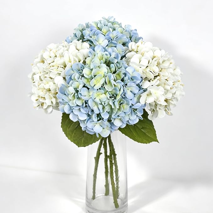 Leftover 4 Pcs Hydrangea Artificial Flowers,21" Real Touch Faux Hydrangea Flowers and 3 PCS Butterflies for Hydrangea Decor,Floral Arrangements for Centerpiece Table Decorations,Home Decor