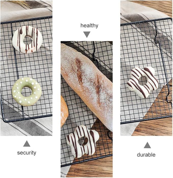 Veemoon Black Nonstick Stainless Steel Cooling Rack Pastry Rack Baking Supply for Cake Bread Muffins, Oven Safe Kitchen Tool for Baking and Cooling