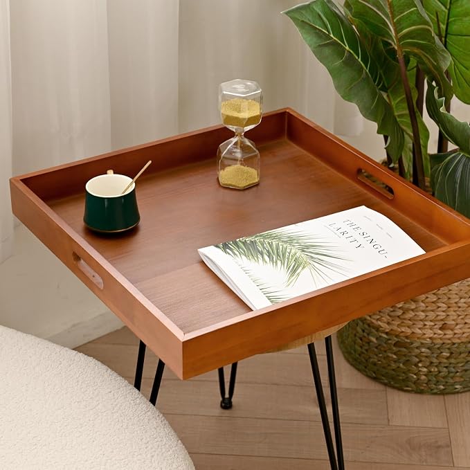 20 Inch Extra Large Square Serving Tray HeavyDuty Pine Wood Tray for Oversized Ottoman Coffee Table and Counter Giant Decorative Organizational Tray Extensive Kitchen Serveware