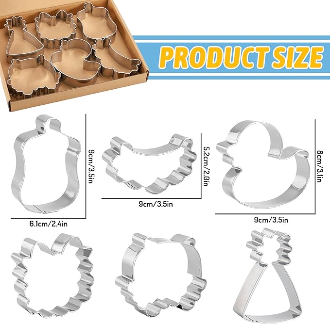 FYSUIMU 6Pcs Duck Baby Shower Cookie Cutters Cute Duck Baby Bottle & Bib Bathtub Party Hat Biscuit Cutter Stainless Steel Cookie Cutting Molds for Birthday Gender Reveal