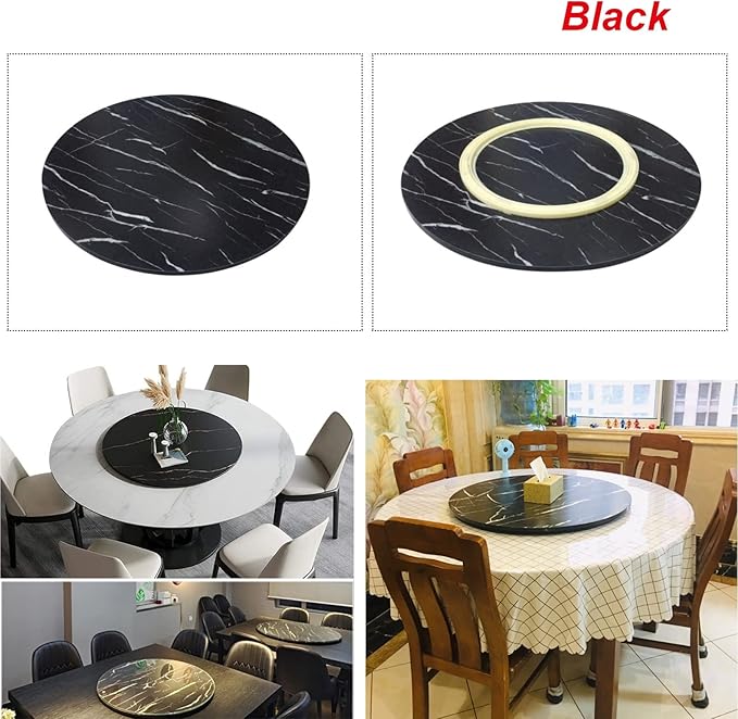 Round Rotating Serving Tray 6 Colors Wooden Large Lazy Susan Turntable, Ø20in-39inch, Stable, Silent, And Very Easy To Rotate, 360° Swivel Serving Plate For Kitchen Dining Table (Color : Black, Size