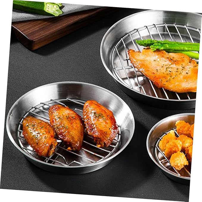 1set Stainless Steel Baking Tray Rack Round Roasting Pan for Draining Oil for Snacks Cakes and Pastries and Practical Design