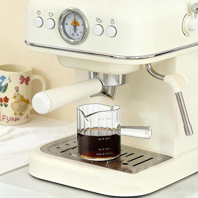 Glass Espresso Shot Measuring Cup Set, Clear, Double Spout Design with Glass Handle for Dishwasher Safe, 4 oz Capacity, 2 Pack, Coffee Bar Accessories (Clear)