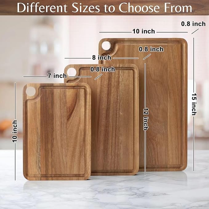 Acacia Wood Cutting Board (10x7x0.8 In.) - Small Mini Wooden Bar Steak and Cheese Chopping Boards for Kitchen with Juice Groove, Tiny Rustic Carving Breadboard for Serving Lime with Handle