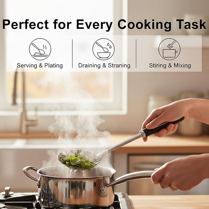 Stainless Steel Kitchen Utensil Set – Premium Thickened Cooking Utensils Set, Silver Kitchen Tools Set for Cooking, Dishwasher Safe Kitchen Tool Set