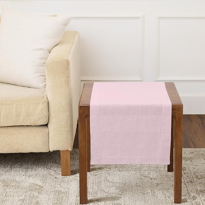 Solino Home Linen Table Runner 36 Inches - 100% Pure Linen Ice Lilac Table Runner 14 x 36 Inch Ideal for Dresser and Coffee Tables - Spring, Summer - Sonoma