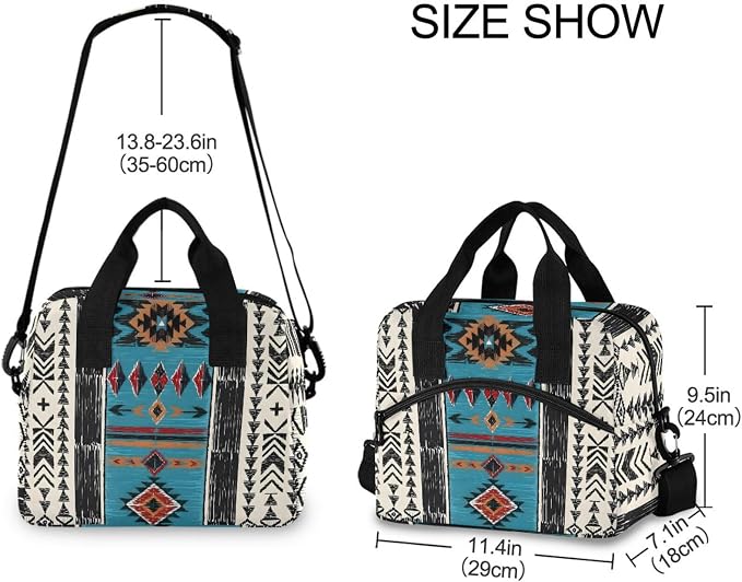 Western Aztec Insulated Lunch Bag Indian Tribal Lunch Box Reusable Lunch Tote Bag for Women Men Adult Cooler Bag with Adjustable Shoulder Strap Leakproof for Work School Picnic