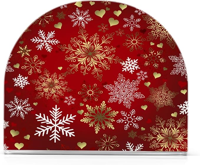 Red Gold Snowflakes Christmas Napkin Holder for Tables Paper Cocktail Napkin Holders for Kitchen and Dinning, Acrylic Dinner Napkin Dispenser for Restaurant Home Decor Bar Accessories 1 Pack