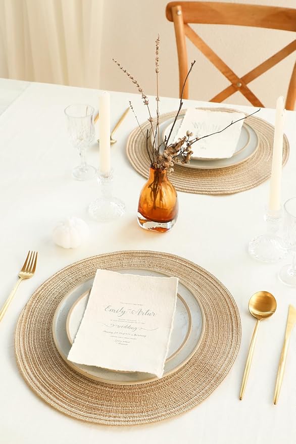 Floroom 15 Inch Round Braided Placemats Set of 4, Washable Heat Resistant Cotton Polyester Circle Place Mats for Kitchen Dining Table - Dunes Khaki
