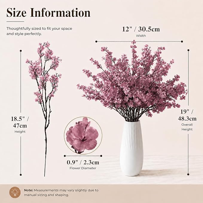 Mandy's Dusty Pink Artificial Baby’s Breath Flowers 6 Bundles Silk Gypsophila, 18.5 Inch European Style Modern Home Decor Centerpiece, Neutral Wedding Flower Arrangements