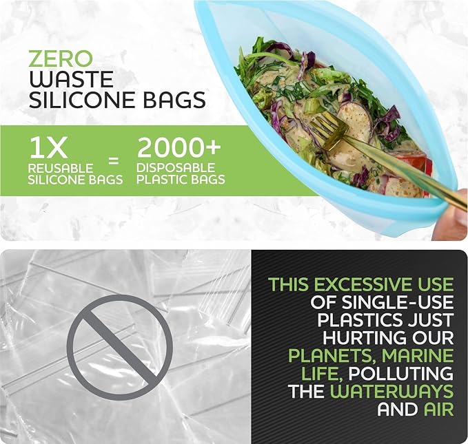 Zip Standing Reusable Silicone Food Storage Bag, Stand Up Food Storage Container, Reusable Zipper seal bag, no lid required, for Food Storage& Meal Prep, Freezer Oven Dishwasher - Safe, Set of 6 Bowls
