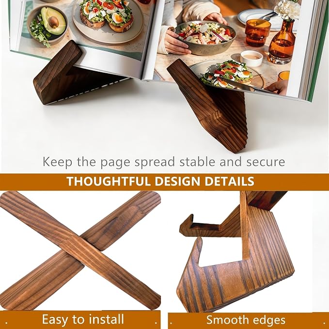 2 Pcs Cookbook Holder Stands,Wooden Recipe Book Holder Stand, Premium Book Stand Multifunctional Plate Stands for Display