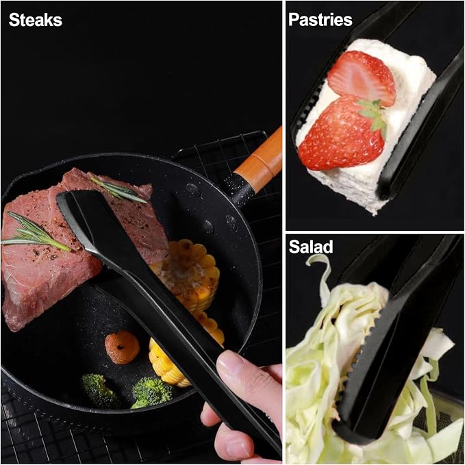 Silicone Kitchen Cooking Tongs, Premium Stainless Steel Silicone Barbecue Clamp, Multipurpose BBQ Clamp Spatula for Gripper Bread Clip, Fried Steak Clamp, Flipping Fish, Toast Salad Tongs（11 Inch）